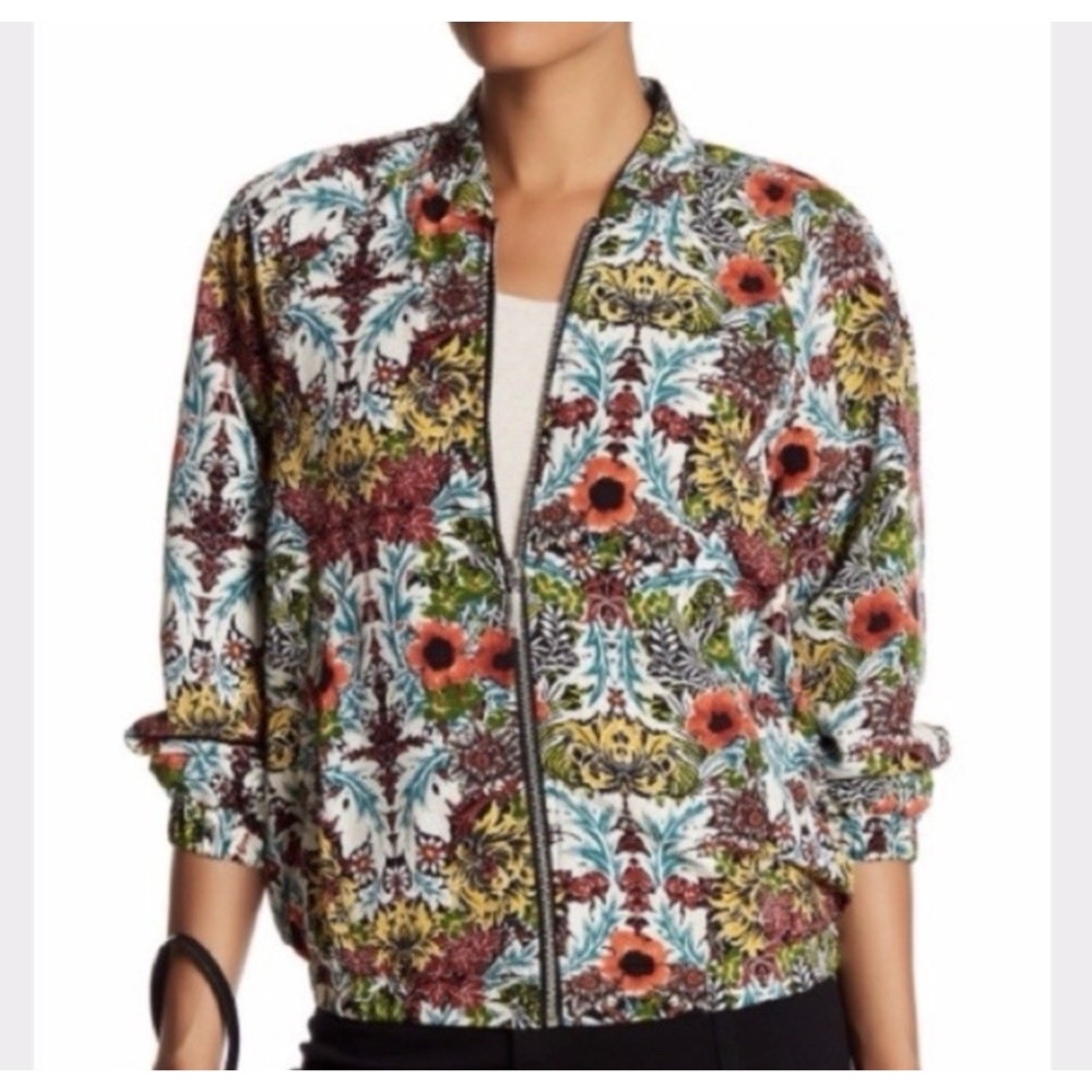 Philosophy Colorful Floral Print Bomber Jacket Zip Up Pockets Size L Bloomcore